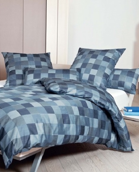 Janine overtrek maco-satijn,beddengoed MESSINA 43030/02 blauw,blok design,modern